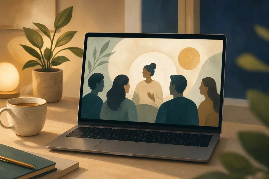 A welcoming online group conversation on a laptop